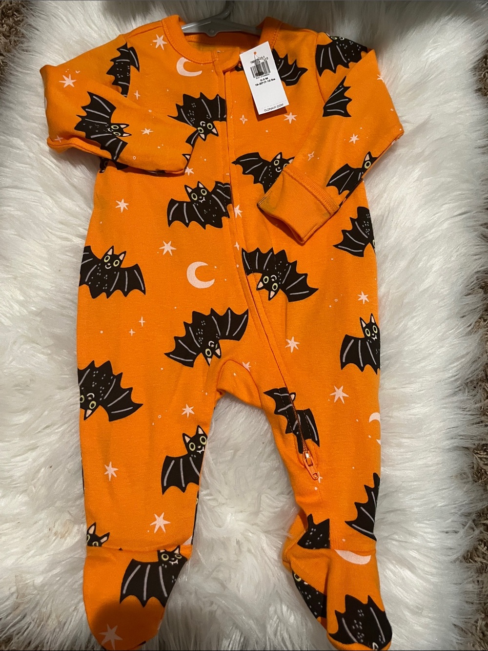 Old Navy Orange Bat Print Footed Baby One-Piece
